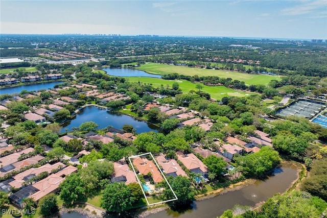 aerial view with a water view