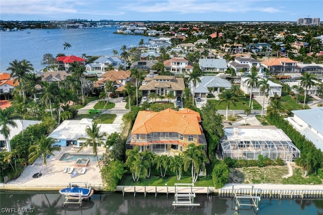 aerial view with a water view