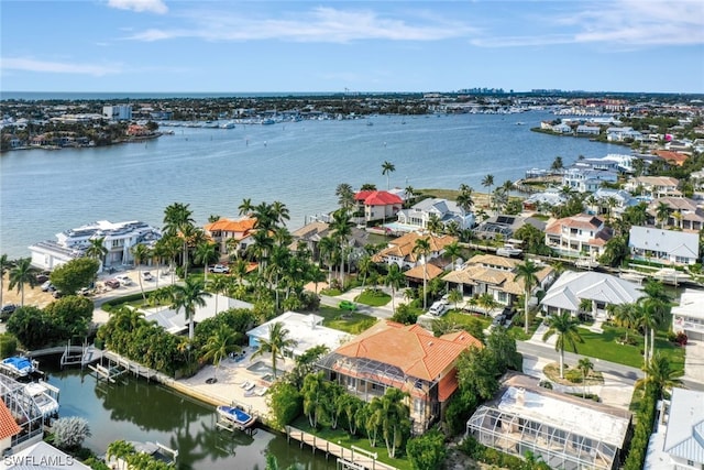 aerial view with a water view