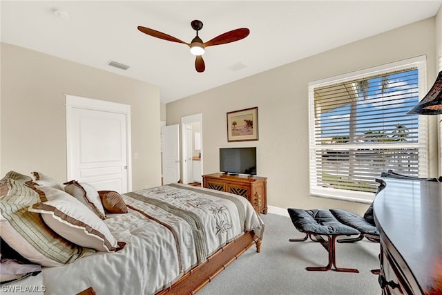 bedroom featuring carpet flooring and ceiling fan