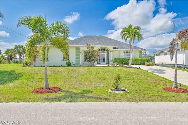 ranch-style home featuring a front lawn