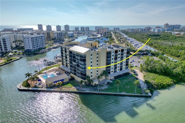 aerial view with a water view