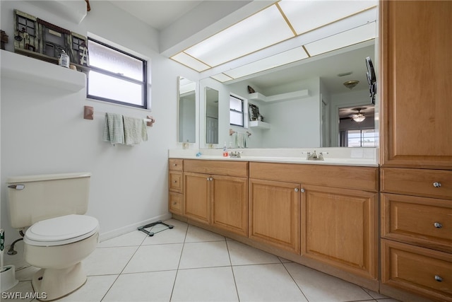 bathroom featuring tile patterned flooring, vanity, and toilet