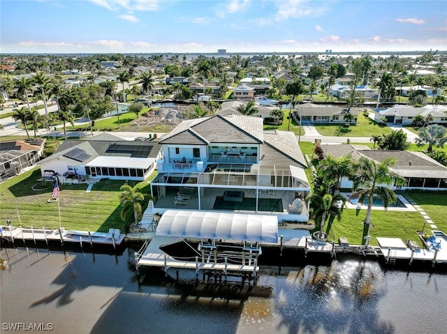 aerial view featuring a water view