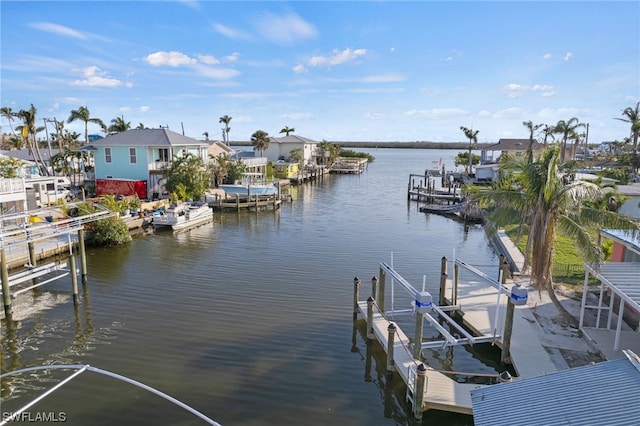 dock area with a water view