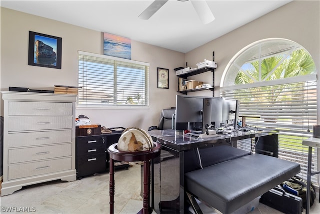 office space with ceiling fan