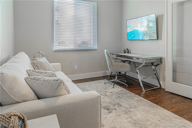 office space featuring dark hardwood / wood-style floors