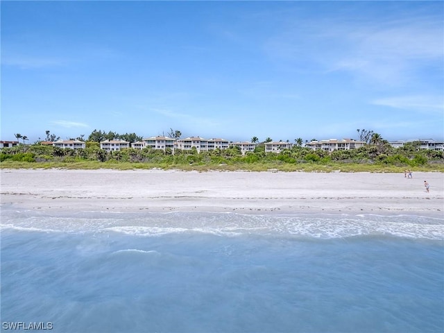 view of yard featuring a water view and a view of the beach