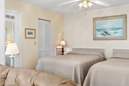 bedroom with a closet and ceiling fan