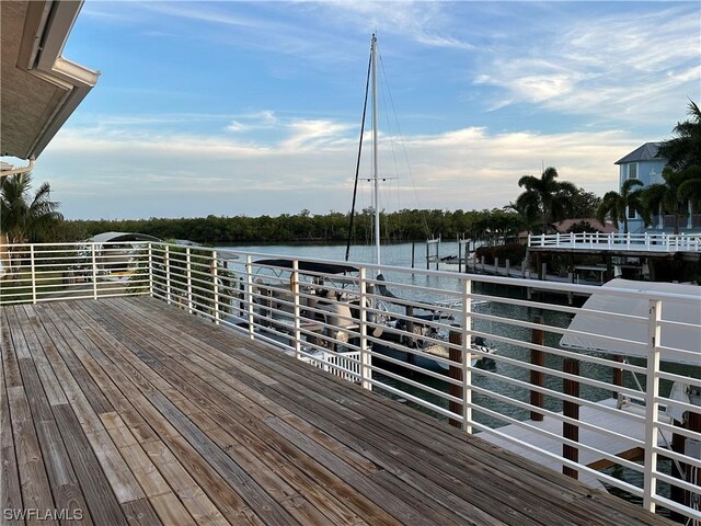 deck featuring a water view