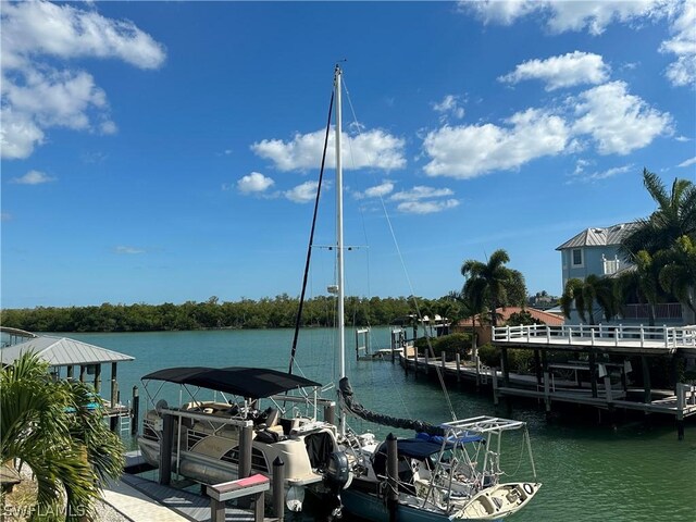 view of dock with a water view