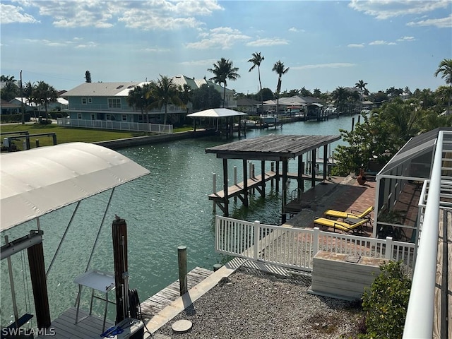 view of dock with a water view