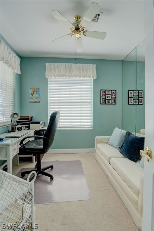 home office featuring ceiling fan