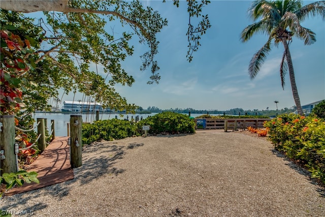 view of yard with a water view