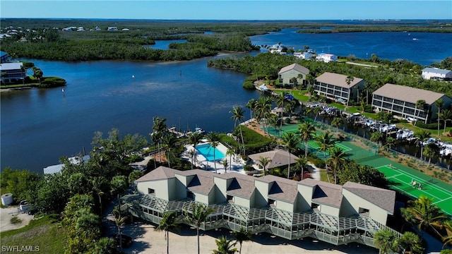 bird's eye view featuring a water view