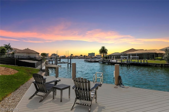 view of dock featuring a water view