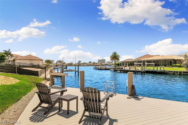 dock area with a water view