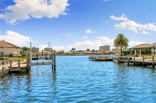 view of dock with a water view