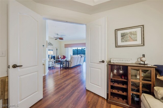 hallway featuring dark wood-type flooring