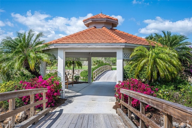 wooden terrace with a gazebo