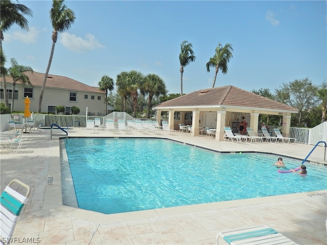 view of pool with a gazebo and a patio