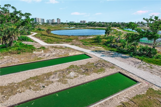 view of home's community with a water view