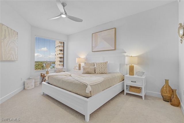 bedroom featuring carpet flooring and ceiling fan