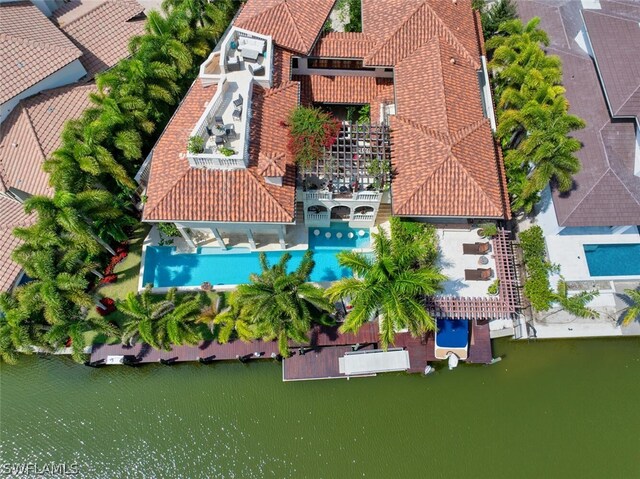 bird's eye view featuring a water view