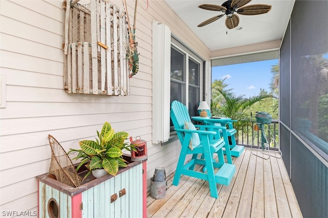 wooden terrace with ceiling fan