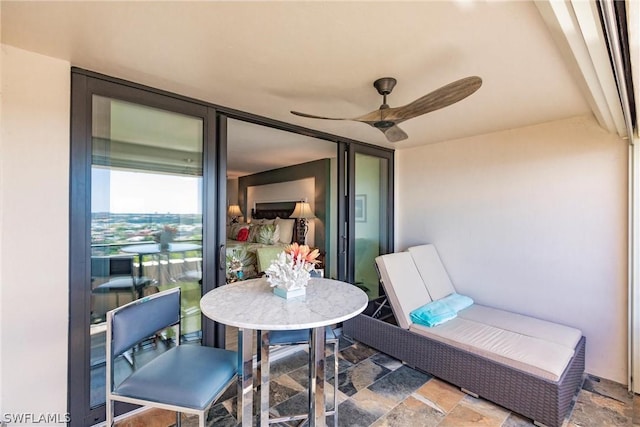 balcony with ceiling fan