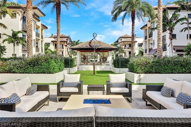 view of patio / terrace with an outdoor hangout area and a gazebo