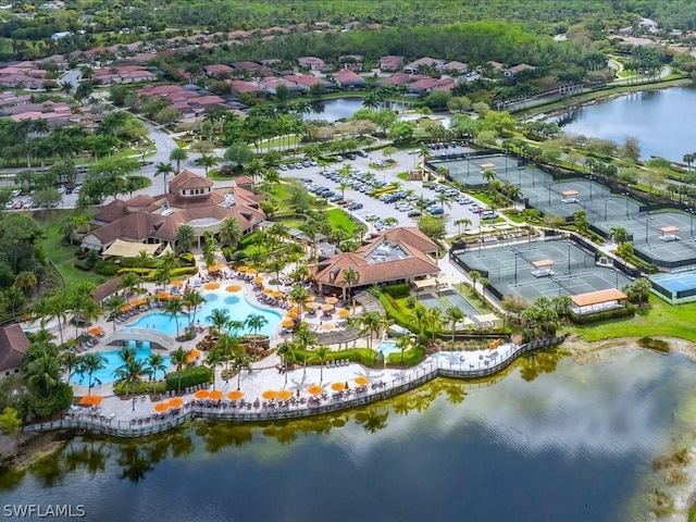 aerial view with a water view