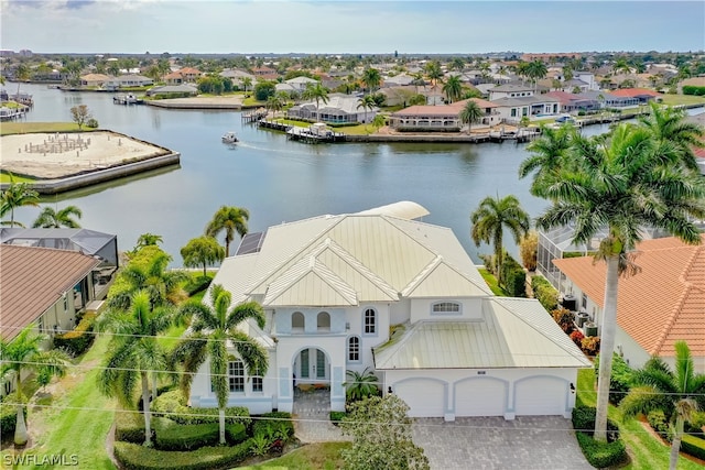 aerial view with a water view