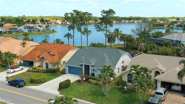 aerial view featuring a water view