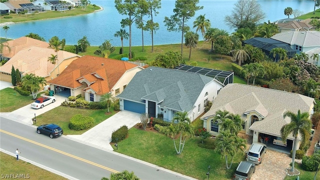 drone / aerial view featuring a water view