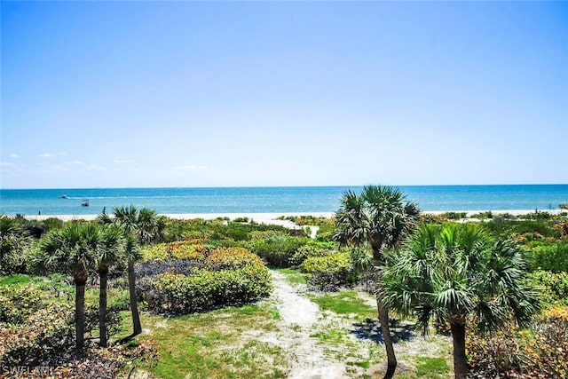 view of water feature featuring a beach view