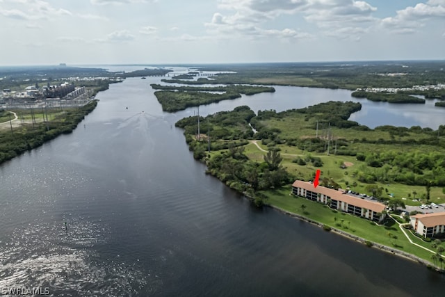 drone / aerial view featuring a water view