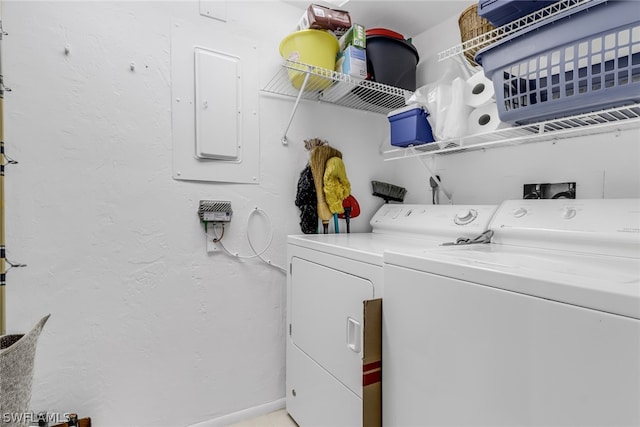 laundry room featuring washer and dryer and electric panel