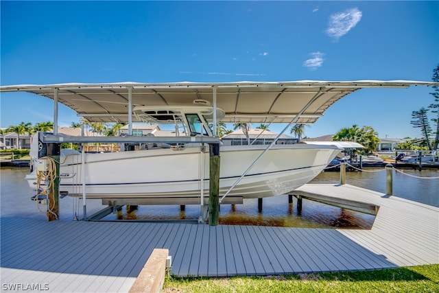 view of dock with a water view