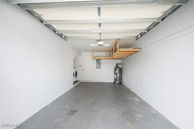 374 Dover Pl Unit 803, Naples, FL 34104 - garage with electric panel, a garage door opener, electric water heater, and washing machine and clothes dryer