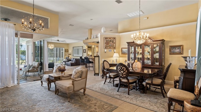 tiled dining room with ceiling fan