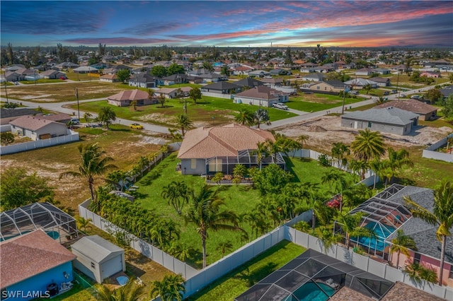 view of aerial view at dusk