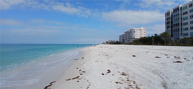 property view of water featuring a view of the beach