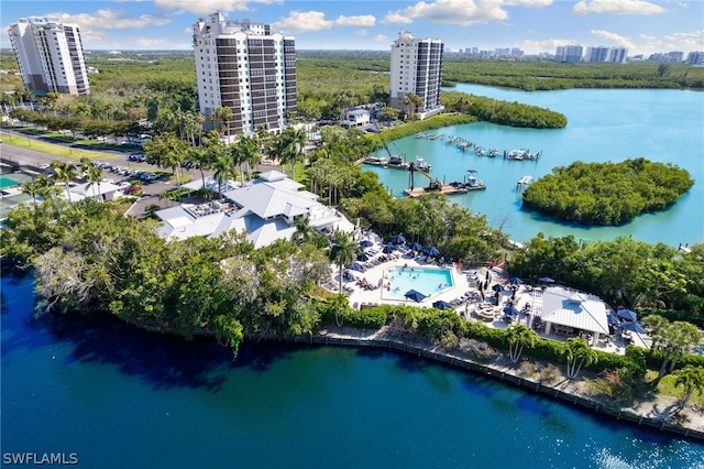 bird's eye view featuring a water view