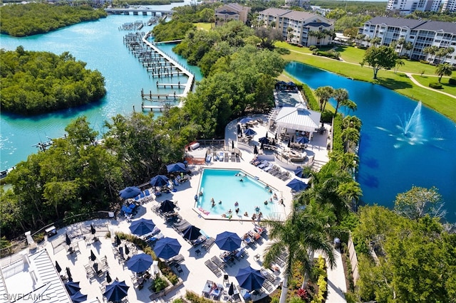 bird's eye view featuring a water view