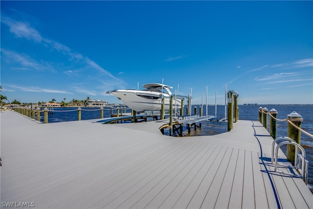 view of dock with a water view