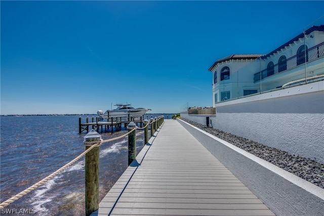 view of dock featuring a water view