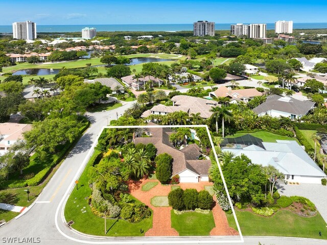 bird's eye view featuring a water view