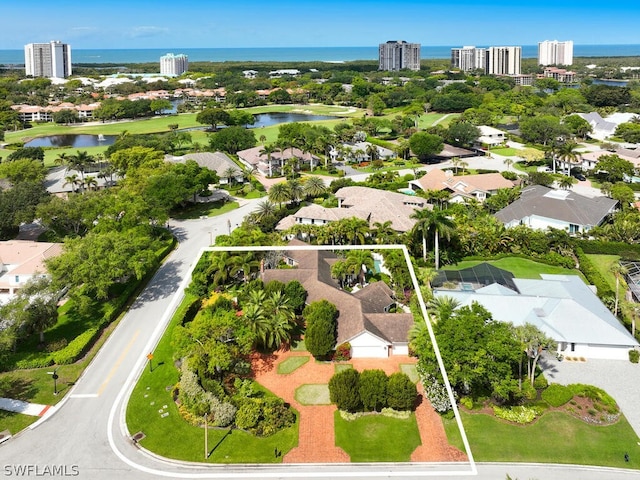 bird's eye view featuring a water view