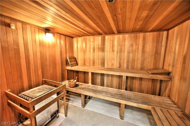 view of sauna with tile patterned floors